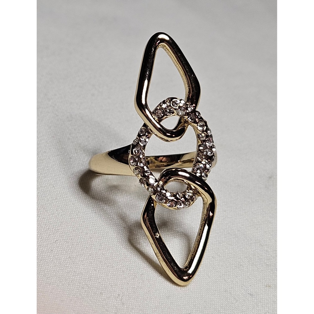 Authentic Aurélie Bidermann Gold Plated Geometric Crystal Statement Ring ABStamp